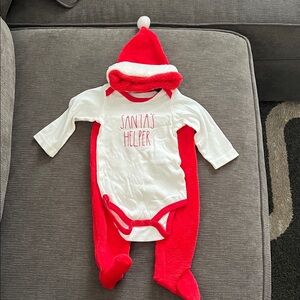 Rae Dunn Baby Santa’s Helper Onesie and Hat Red and White 6-9 Months